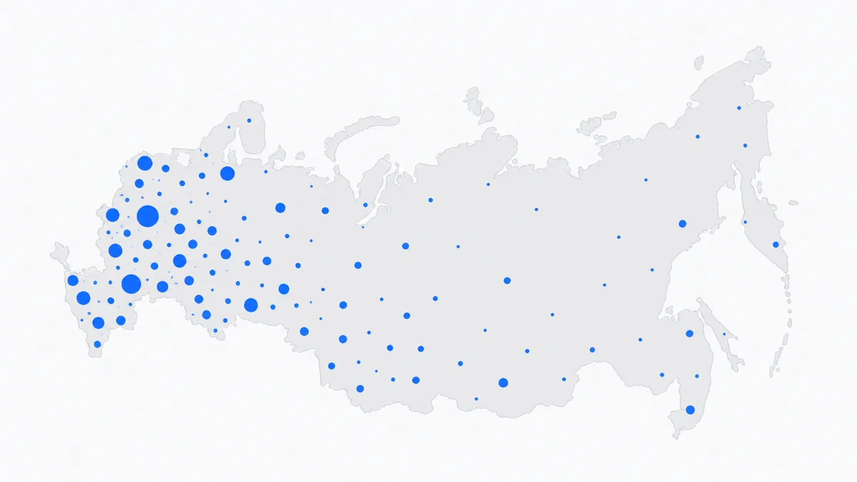 Схематичная карта страны с отмеченными городами каталога