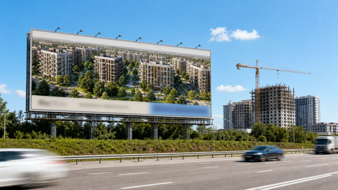 Ситиформат у пешеходного перехода рядом с офисом продаж
